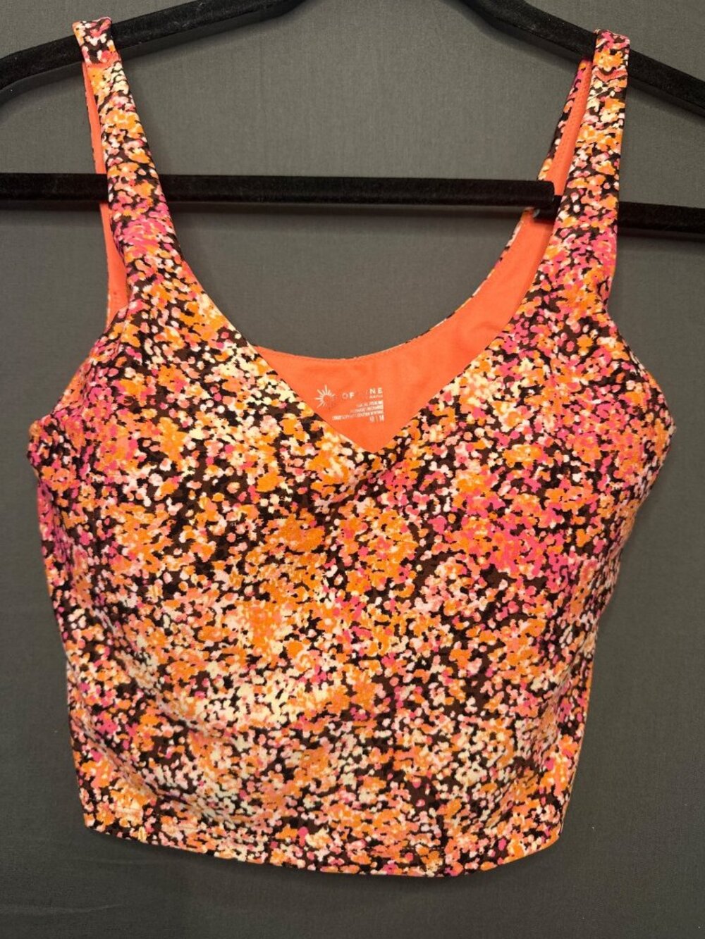 OFFLINE by Aerie Womens M Real Me Floral Longline Sports Bra Pink Orange
